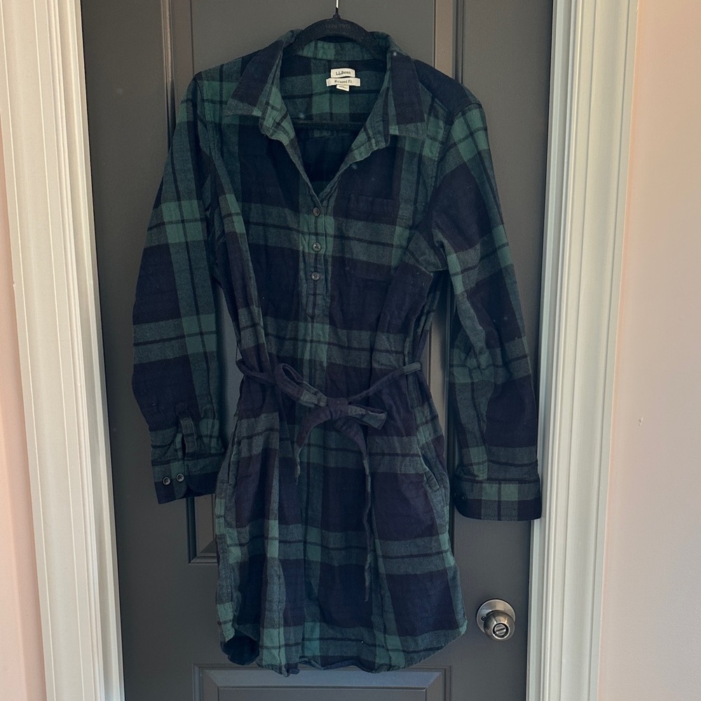 L.L. Bean Green & Blue Flannel Dress‎ Size XL